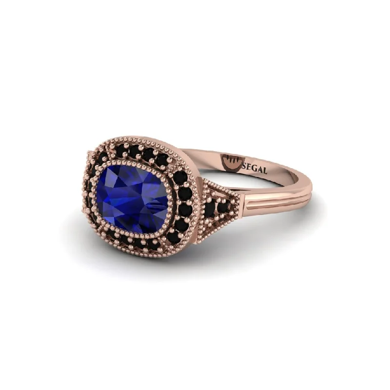 Cushion Cut Sapphire Milgrain Halo Engagement Ring - Blake No. 44