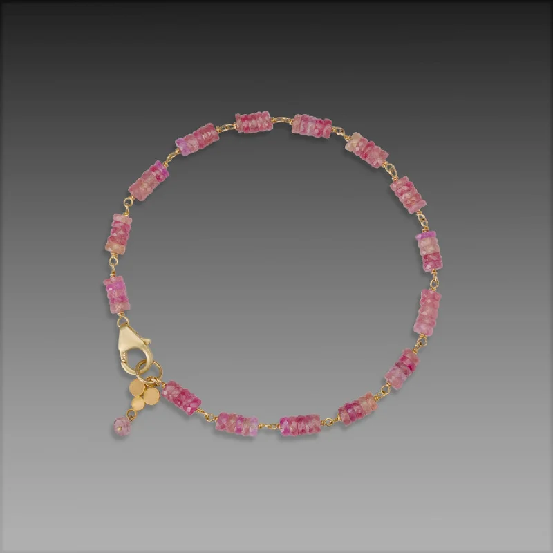 zodiac sign bracelets for women -Pink Sapphire and Gold Linked Bracelet