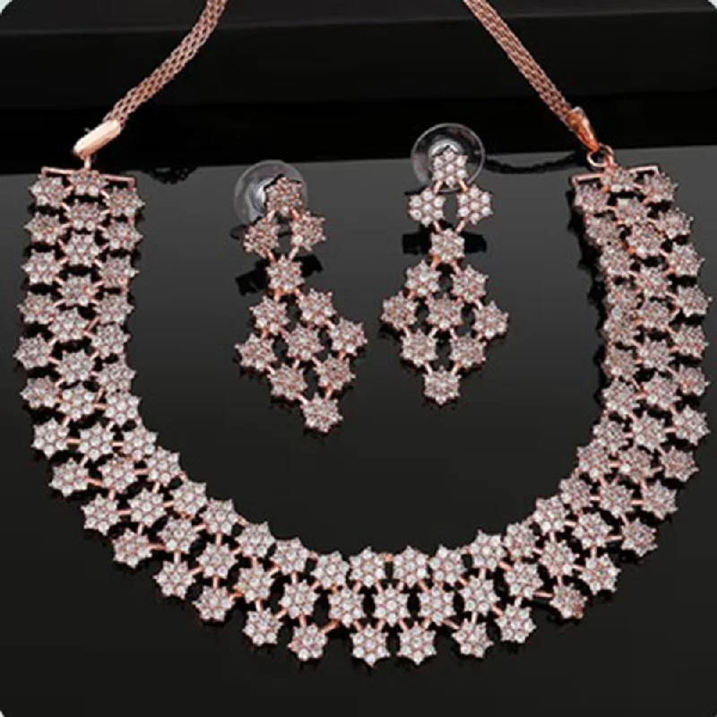 classic necklaces for women -Beeji Creations Rose Gold Plated American Diamonds Necklace Set