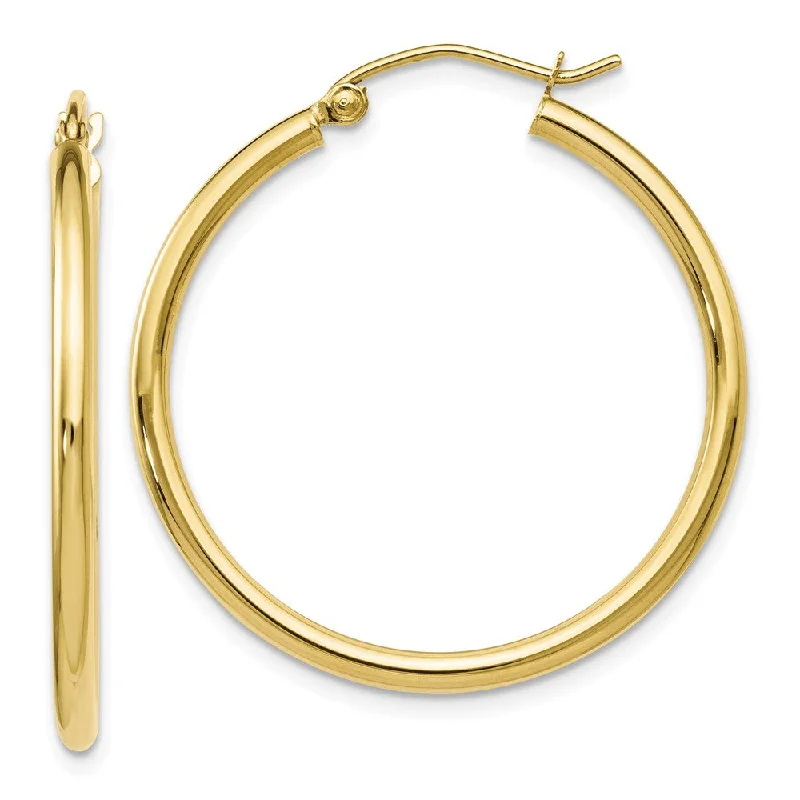 best luxury earrings for women -2mm Round Hoop Earrings in 10k Yellow Gold, 30mm (1 3/16 Inch)