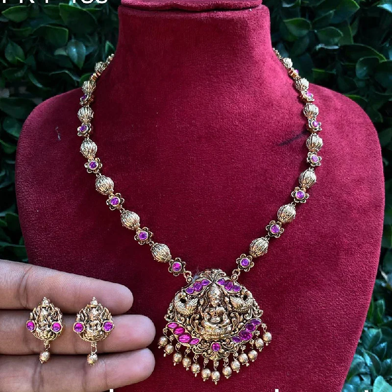 heirloom necklaces for women -Royal Kundan Jewellery Gold Plated Pota Stone Temple Necklace Set