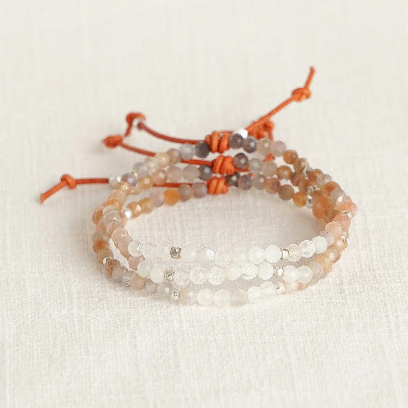 vintage bracelets for women -Tiny Mantras Bracelet - Peach Moonstone | Daily Intention Bracelet