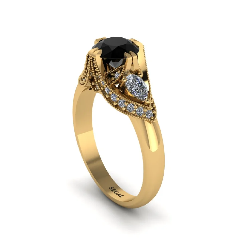 Black Diamond Vintage Round Cut Engagement Ring - Kali No. 7