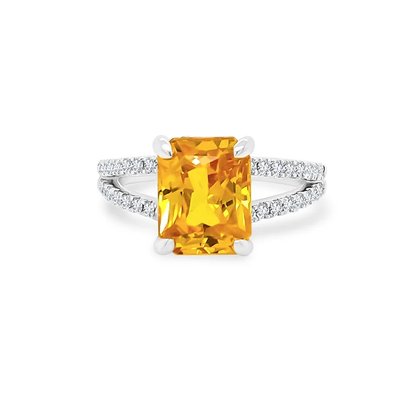 open band rings for women -Orange Sapphire with Diamond Split Shank