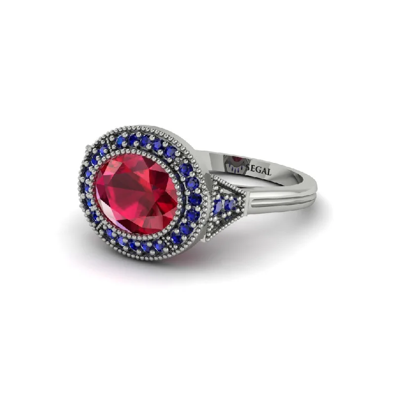 Oval Cut Ruby Milgrain Halo Engagement Ring - Alexandria No. 72