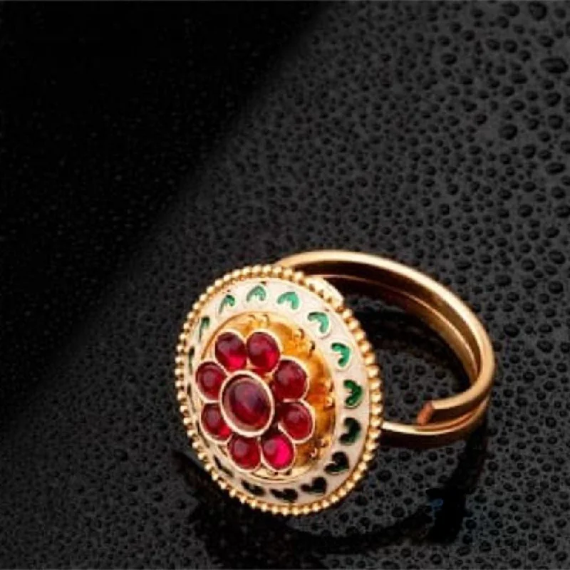 high fashion rings for women -ChicCharm Jewellery Brass Gold Plated Synthetic Stone And Meenakari Rings