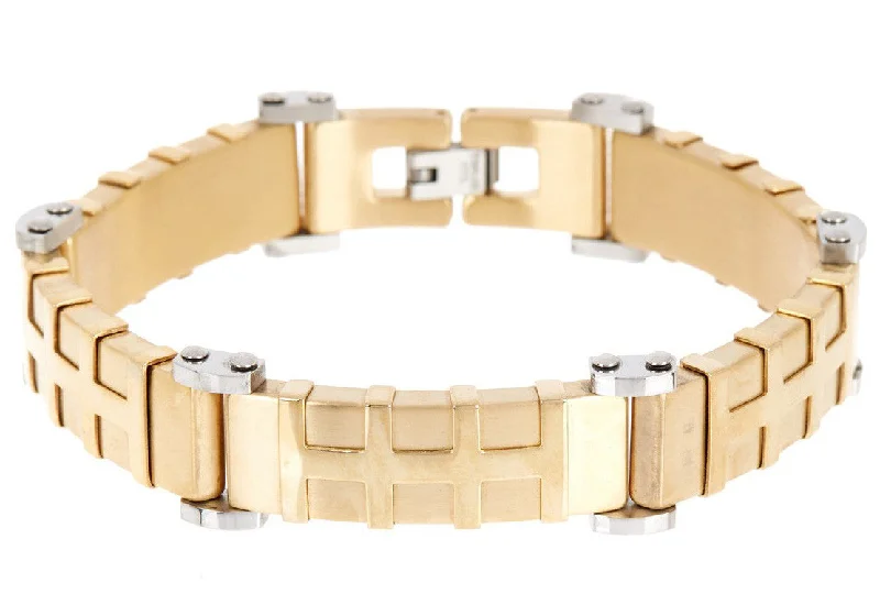 moon phase bracelets for women -Mens Gold Stainless Steel Bracelet