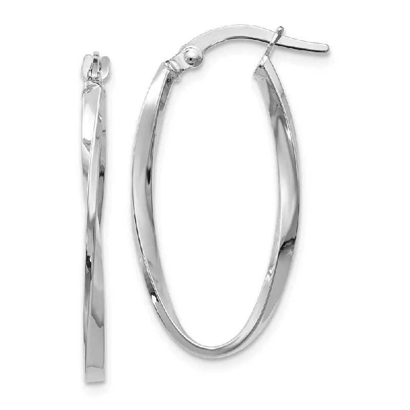 small hoop earrings for women -2mm Twisted Oval Hoop Earrings in 14k White Gold, 30mm (1 3/16 Inch)