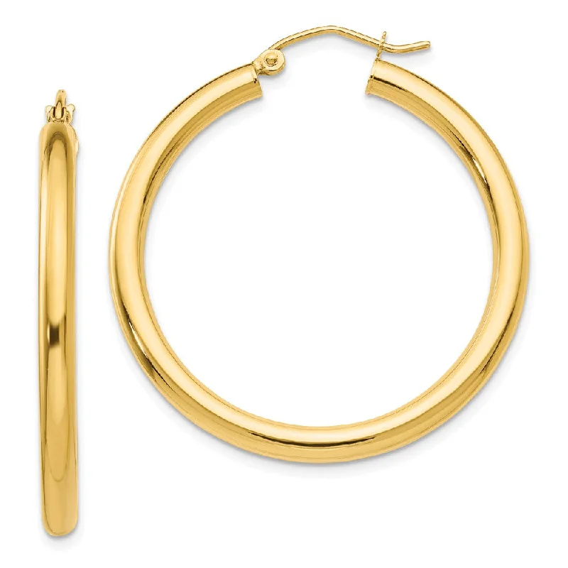 gemstone earrings for women -3mm, 14k Yellow Gold Classic Round Hoop Earrings, 35mm (1 3/8 Inch)