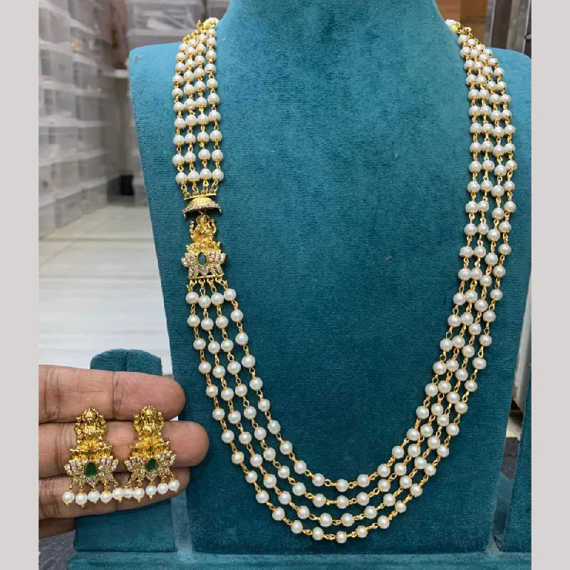 adjustable chain necklaces for women -Sona Creation Gold Plated Austrian Stone And Pearls Temple Necklace Set