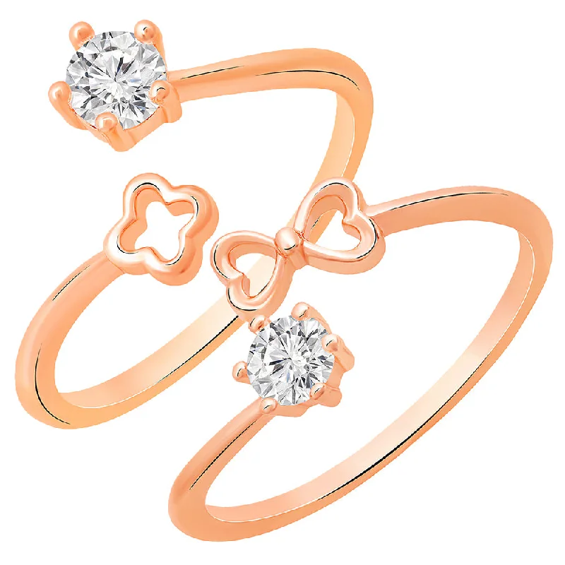 leaf rings for women -Darshana Jewels Rose Gold Plated Adjustable Combo Ring