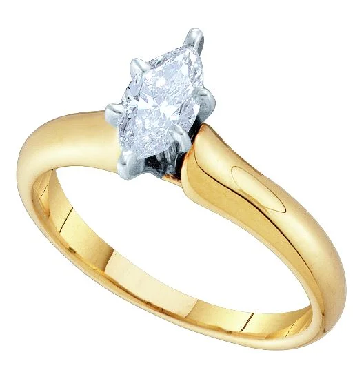 Signature Certificate 1/2 CTW Marquise Diamond Solitaire Engagement Ring in 14KT Yellow Gold