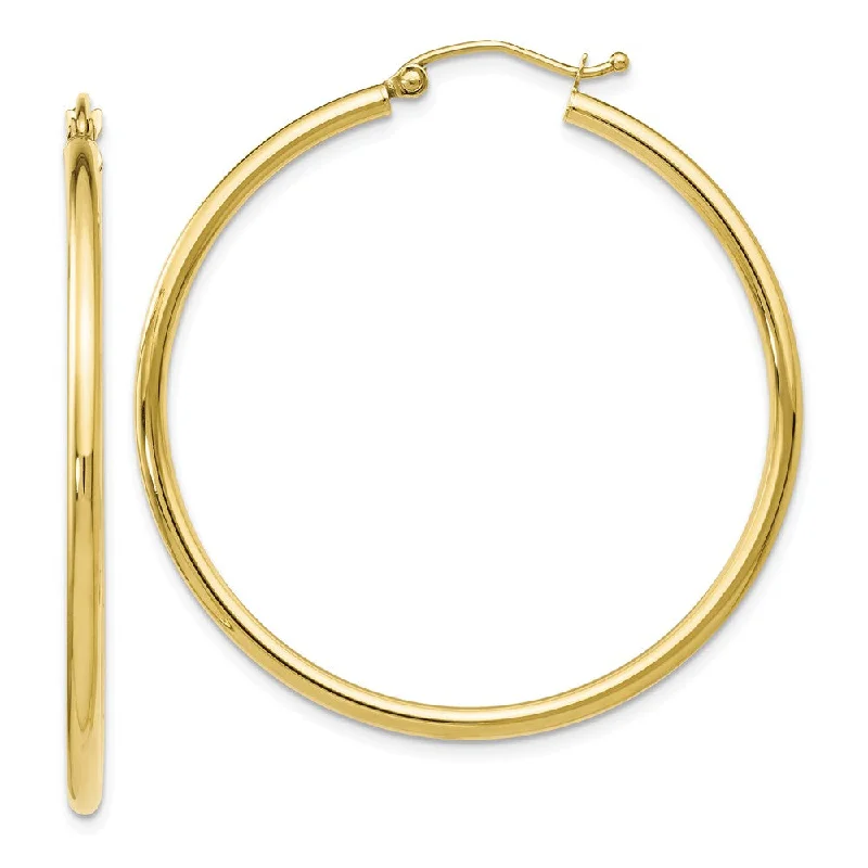 ear cuff earrings for women -2mm Round Hoop Earrings in 10k Yellow Gold, 40mm (1 1/2 Inch)