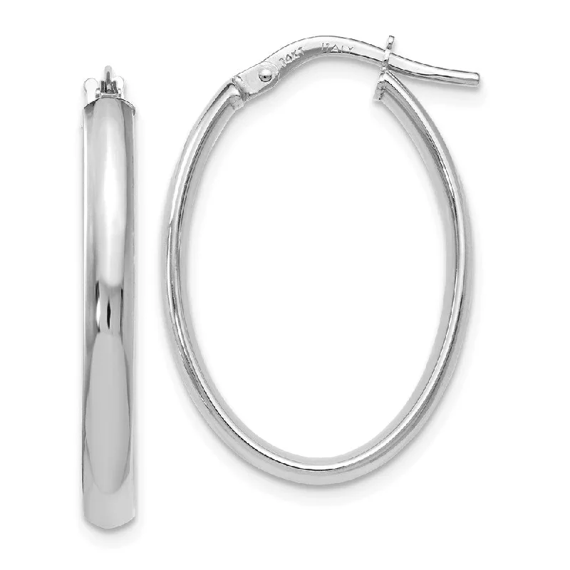 asymmetrical earrings for women -3mm x 26mm (1 Inch) Polished 14k White Gold Oval Tube Hoop Earrings