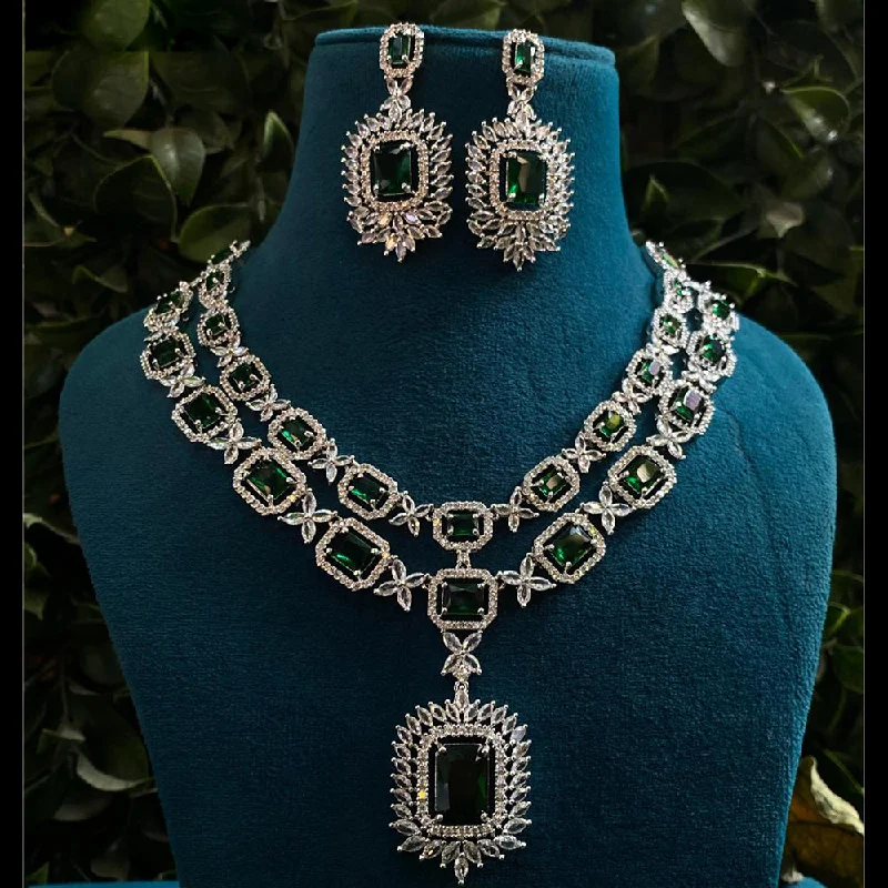 luxury necklaces for women -Royal Kundan Jewellery Silver Plated American Diamonds Necklace Set