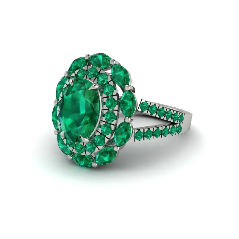 Emerald Double Halo Split Shank Oval Engagement Ring - Winona No. 21