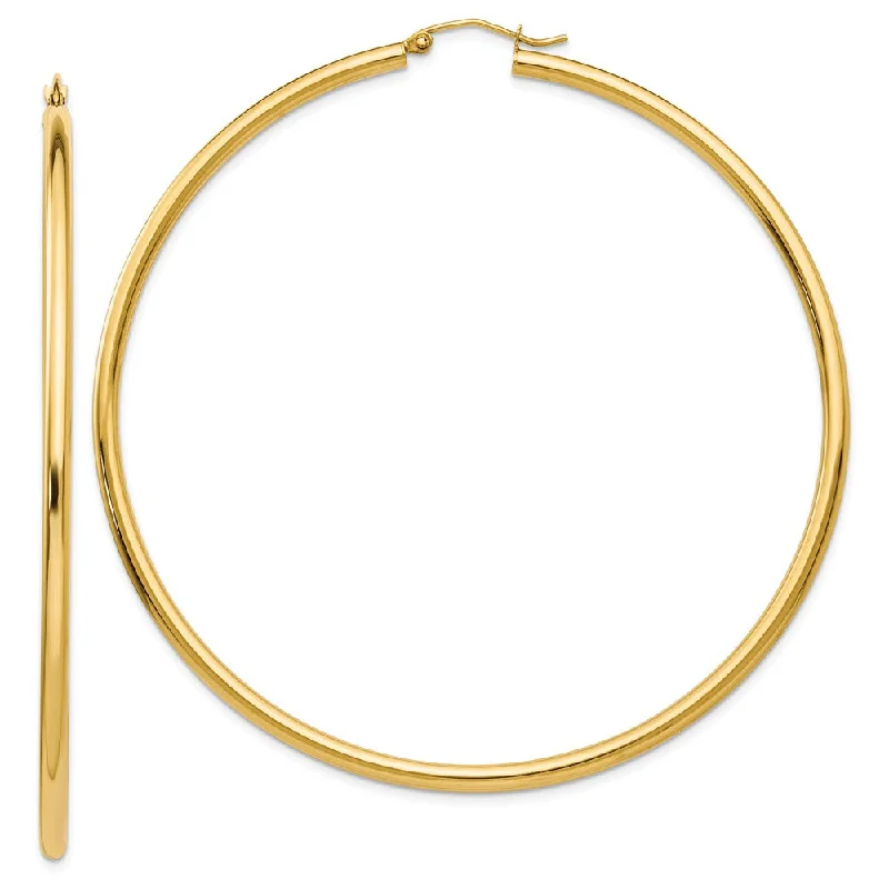 elegant wedding earrings for women -2.25mm x 70mm 14k Yellow Gold Polished Round Hoop Earrings