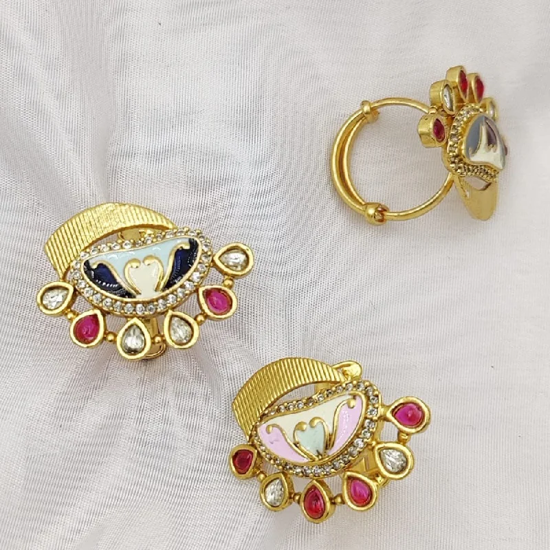 trendy silver rings for women -Fancyla Gold Plated Kundan Stone And Meenakari Rings