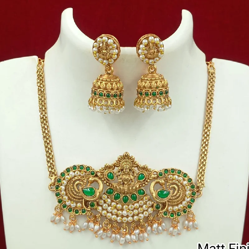 layered chain necklaces for women -FS Collection Gold Plated Kundan Stone And Pearls Temple Necklace Set