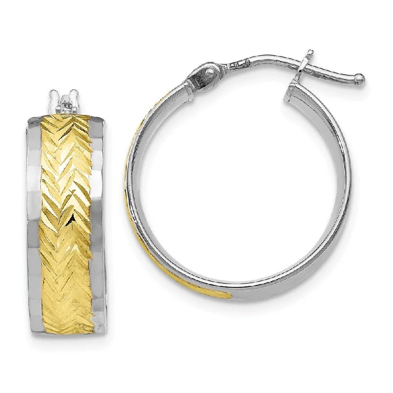 classic solitaire earrings for women -10k White Gold & Yellow Rhodium Diamond Cut Round Hoop Earrings, 18mm