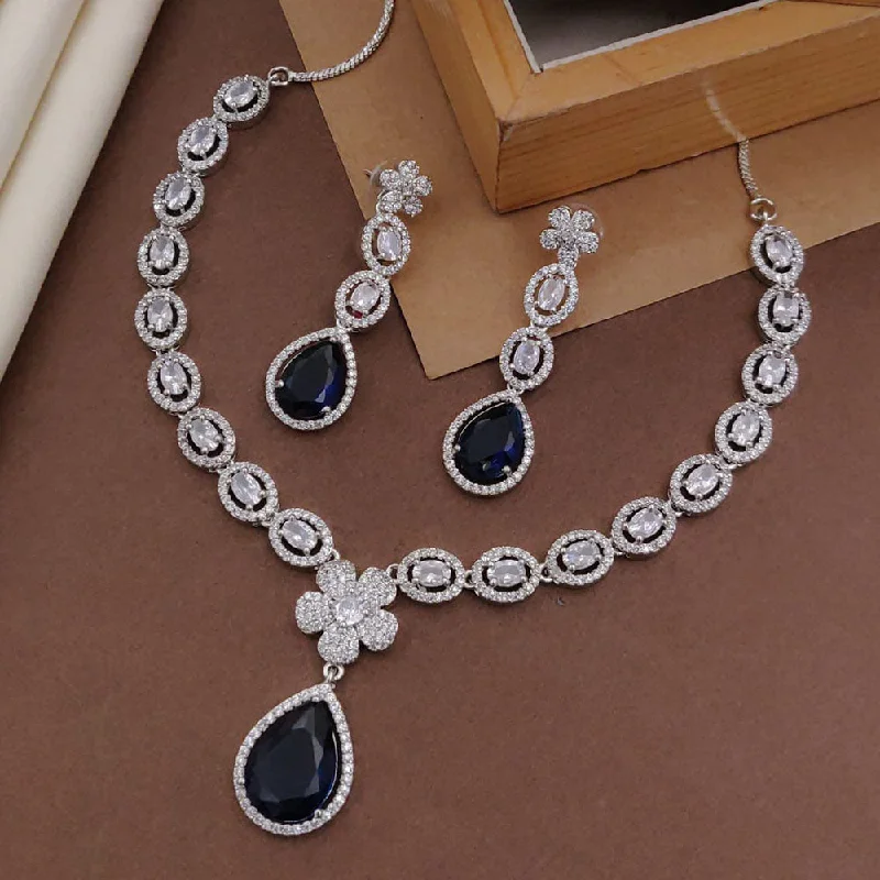 birth year necklaces for women -Akruti Collection Silver Plated American Diamonds Necklace Set