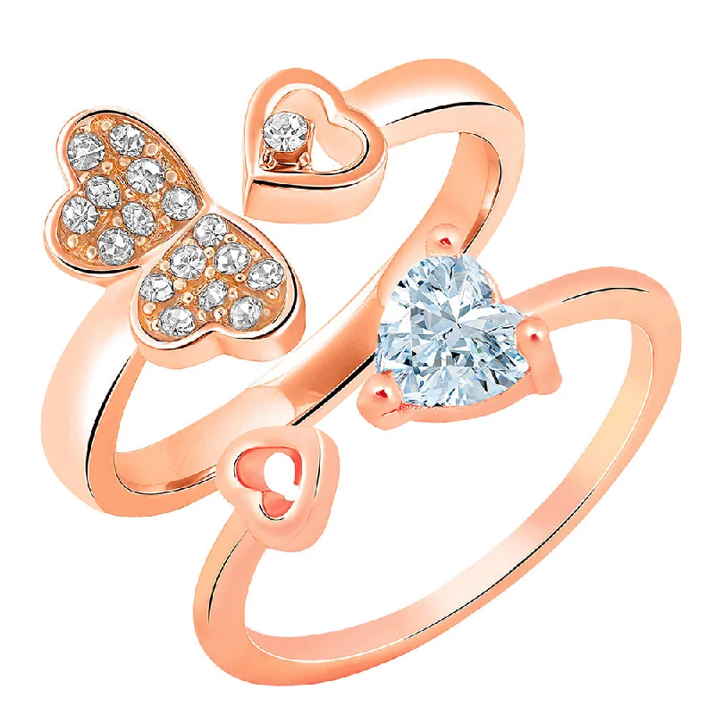 chunky silver rings for women -Darshana Jewels Rose Gold Plated Adjustable Combo Ring