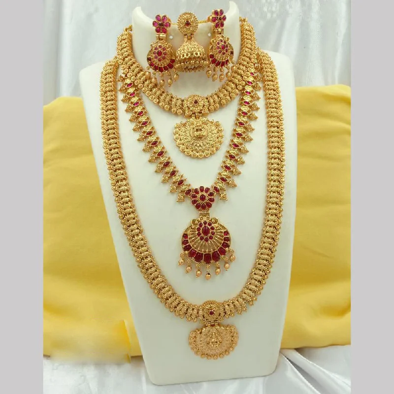 heart-shaped necklaces for women -Joyful Jewel Art Matte Gold Plated Pota Stone Temple Long Necklace Combo