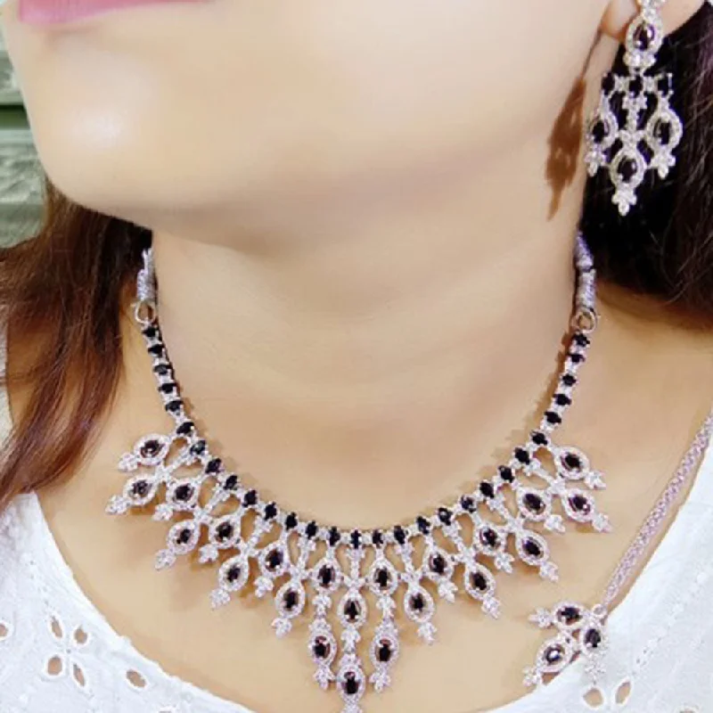 fashion-forward necklaces for women -Beeji Creations Silver Plated American Diamonds Necklace Set