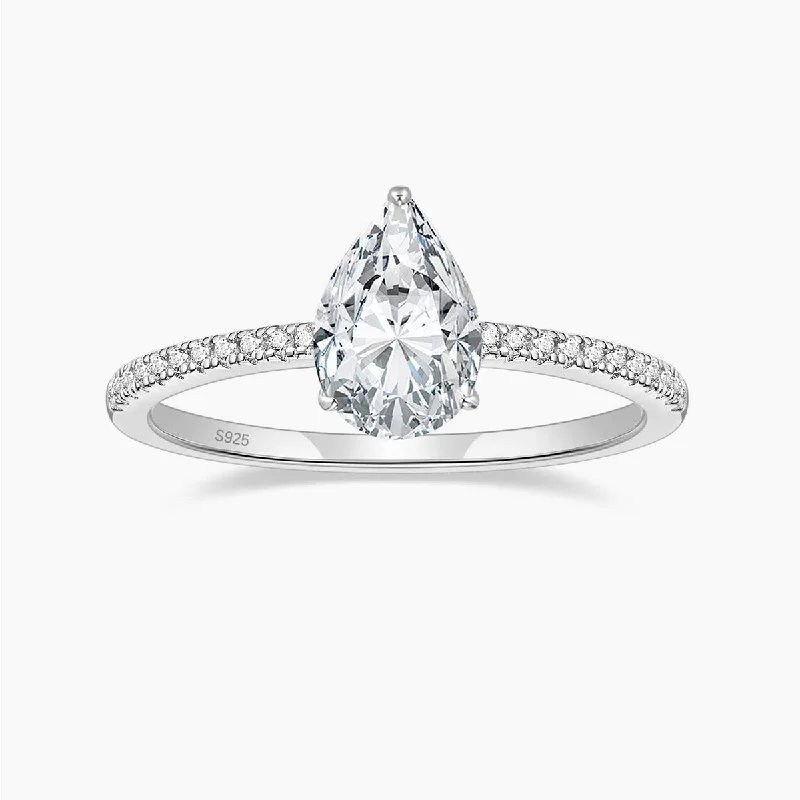 2CT Sterling Silver Pear Engagement Ring