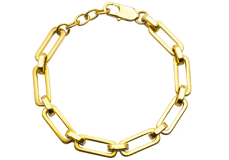 vintage-inspired bracelets for women -Mens 8MM Gold Plated Stainless Steel Paperclip Bracelet