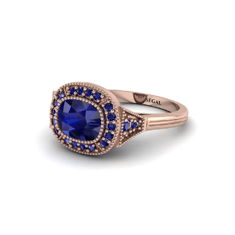 Cushion Cut Sapphire Milgrain Halo Engagement Ring - Blake No. 74