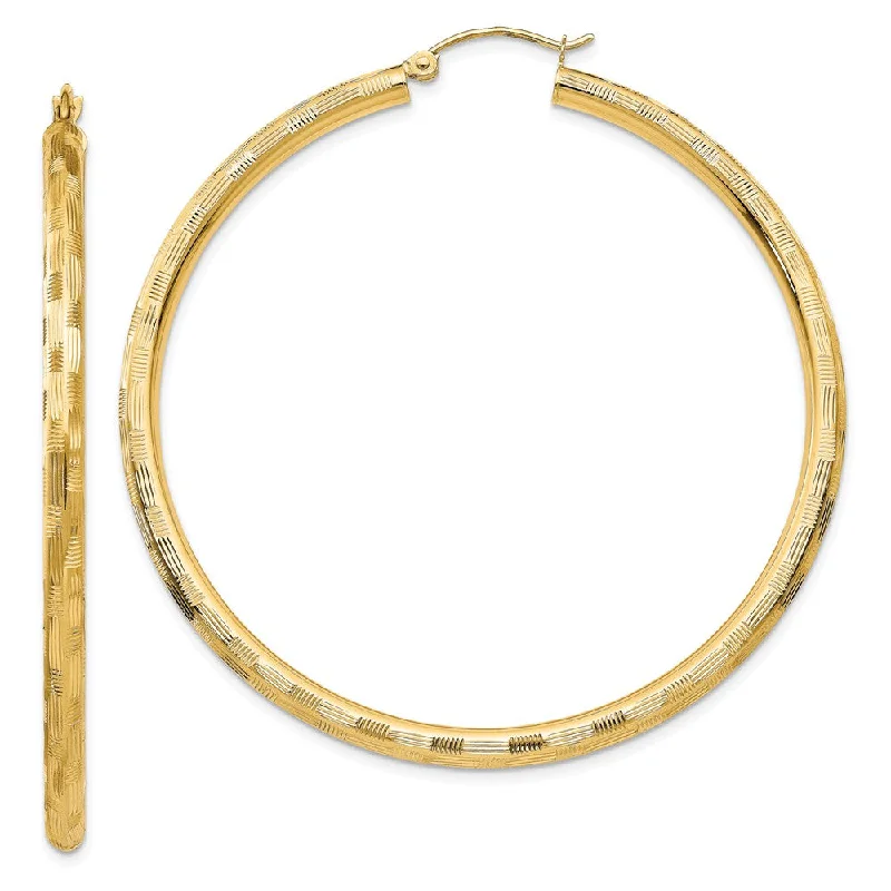 sun earrings for women -3mm x 55mm 14k Yellow Gold Textured Round Hoop Earrings