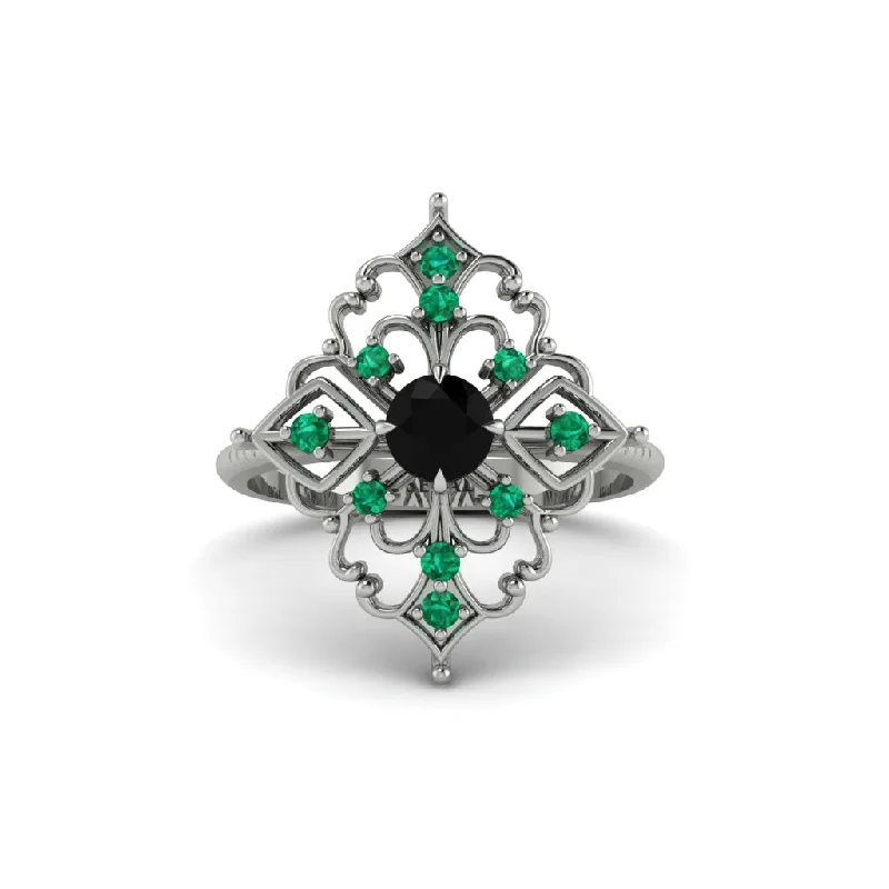 Emerald Royal Filigree Cluster Engagement Ring - Zinnia No. 24