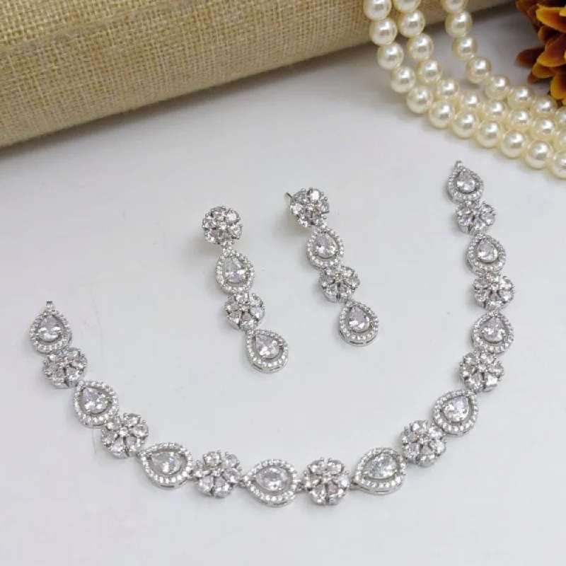 diamond necklaces for women -Aamrapali Silver Plated American Diamond Necklace Set