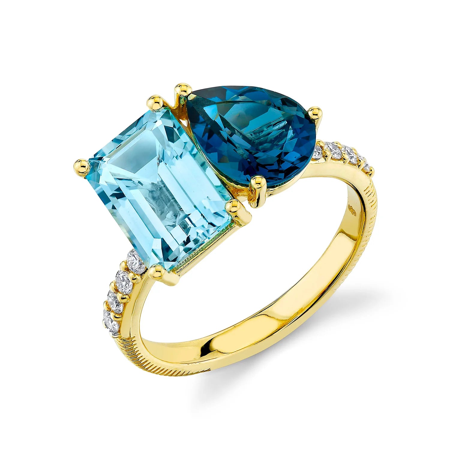 wedding band rings for women -Two-Stone Blue Topaz Ring with Diamonds