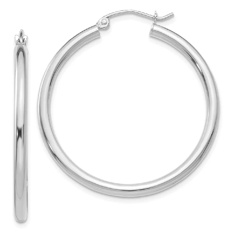 2.5mm x 35mm 14k White Gold Classic Round Hoop Earrings