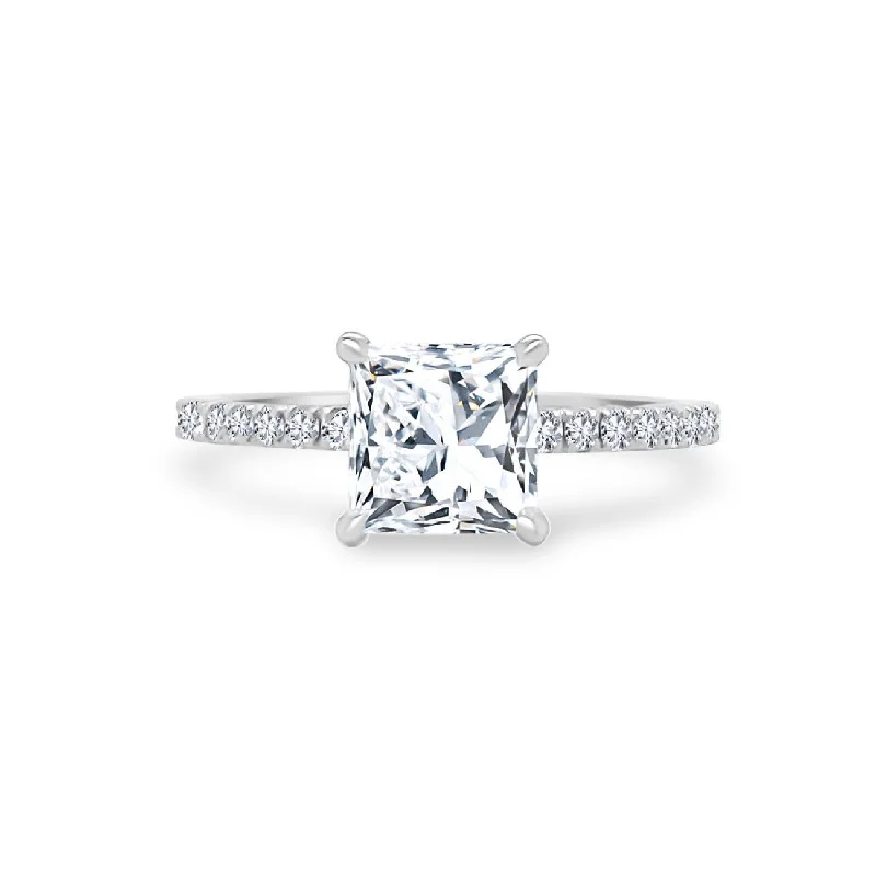 signet rings for women -Princess Cut Solitaire on Diamond Band