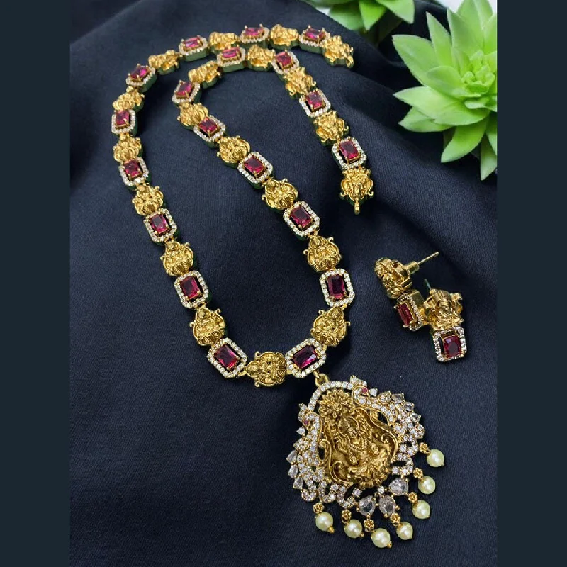 open heart necklaces for women -Sona Creation Gold Plated Crystal Stone And Temple Necklace Set