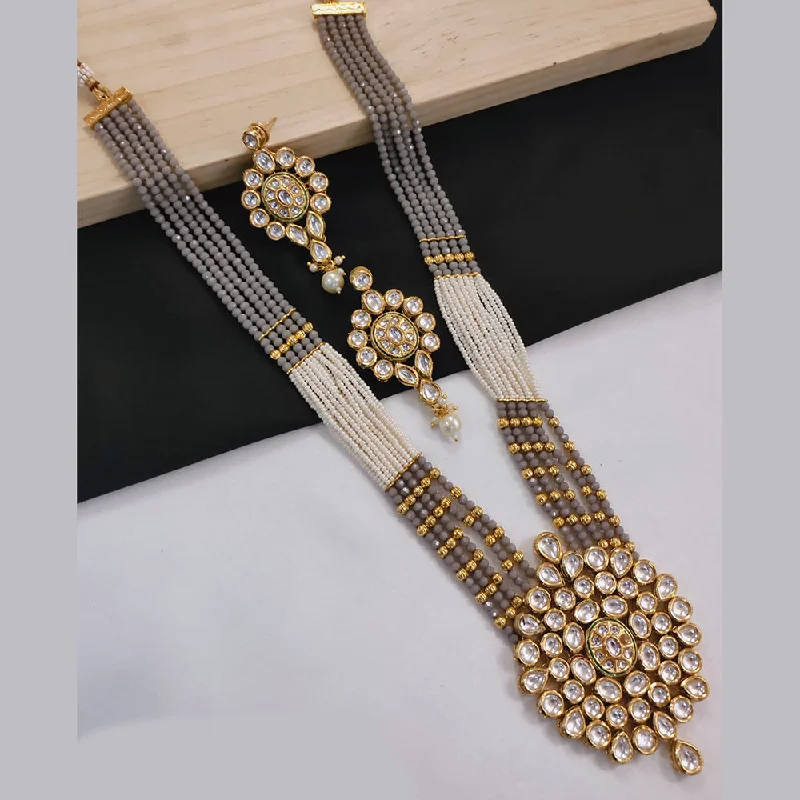 initial necklaces for women -SNERA Gold Plated Crystal Stone Pearls And Beads Mirror Necklace Set