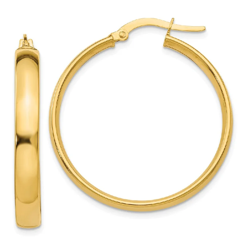 textured hoop earrings for women -4mm x 28mm Polished 14k Yellow Gold Round Hoop Earrings