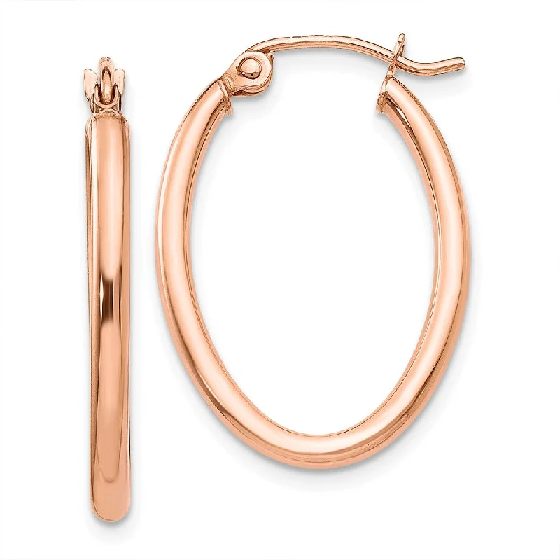 lightweight earrings for women -2mm x 31mm Polished 14k Rose Gold Classic Oval Hoop Earrings