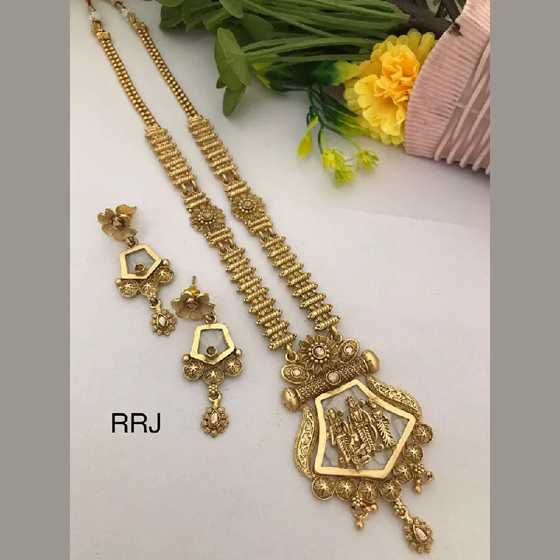 adjustable necklaces for women -FS Collection Gold Plated Pota Stone Temple Necklace Set