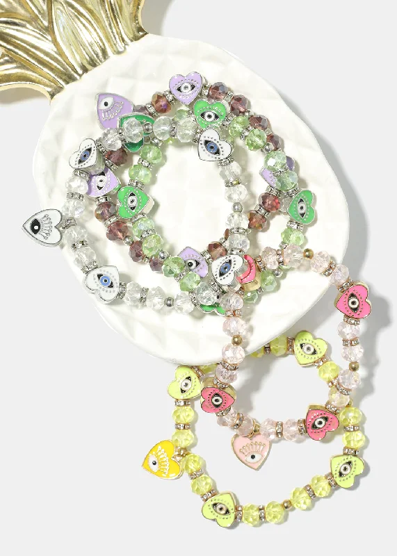 statement bracelets for women -Heart with Evil Eye Charm Bracelet