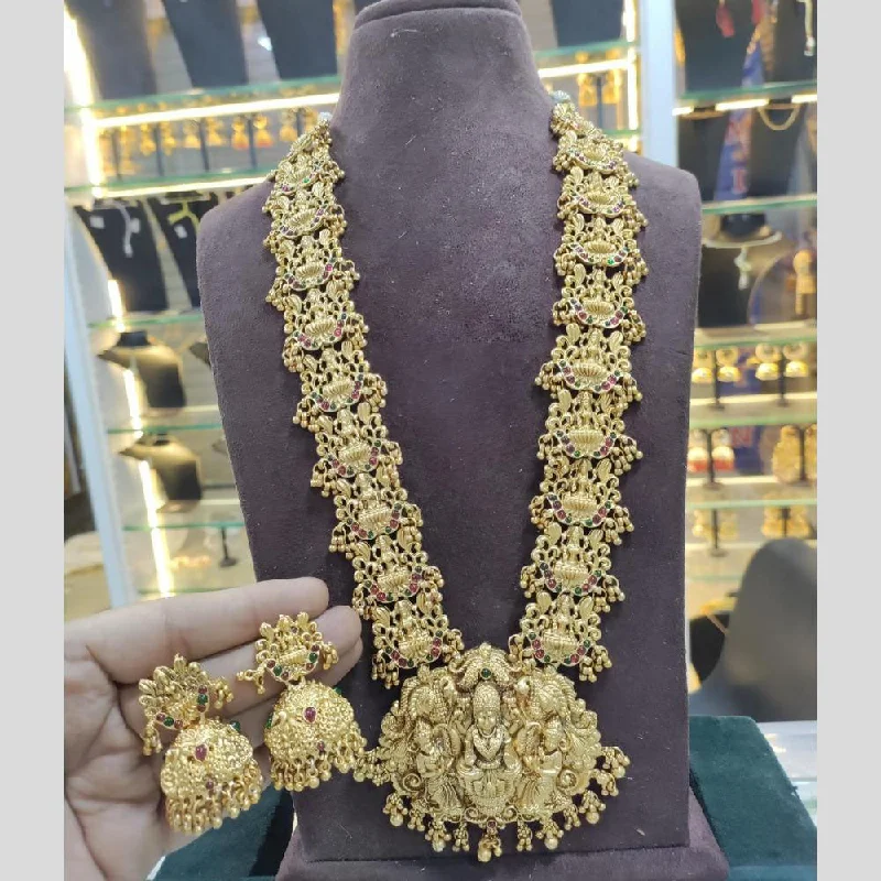 baroque pearl necklaces for women -Manisha Jewellery Gold Plated Pota Stone Temple Long Necklace Set