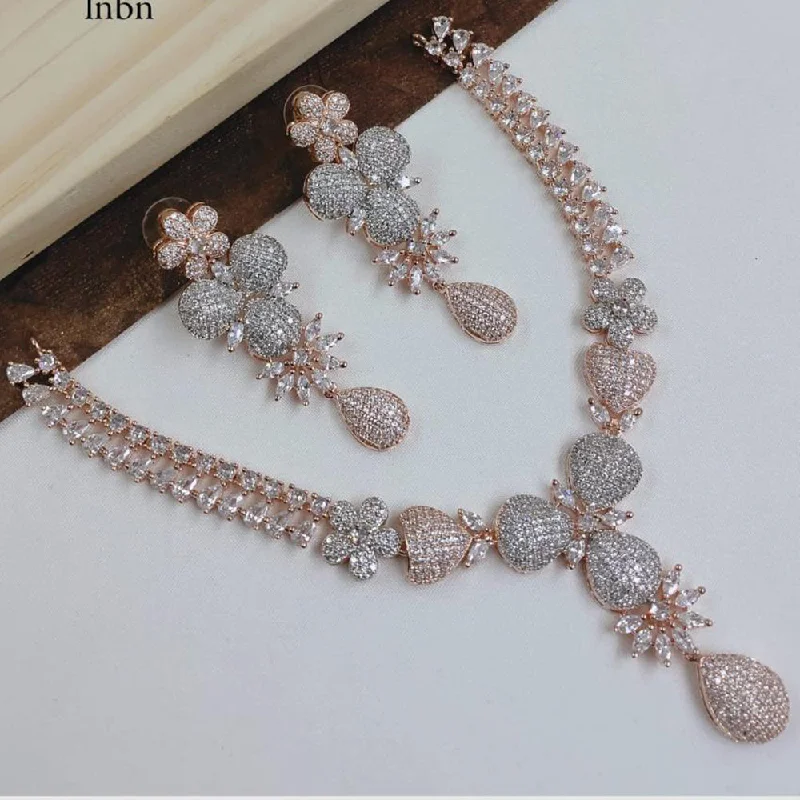 fashion necklaces for women -SNERA Rose Gold Plated American Diamond Necklace Set