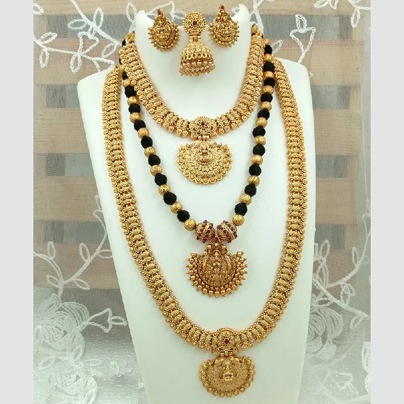 thin chain necklaces for women -Joyful Jewel Art Matte Gold Plated Pota Stone Long Temple Necklace Combo