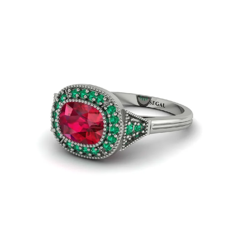 Cushion Cut Ruby Milgrain Halo Engagement Ring - Blake No. 27