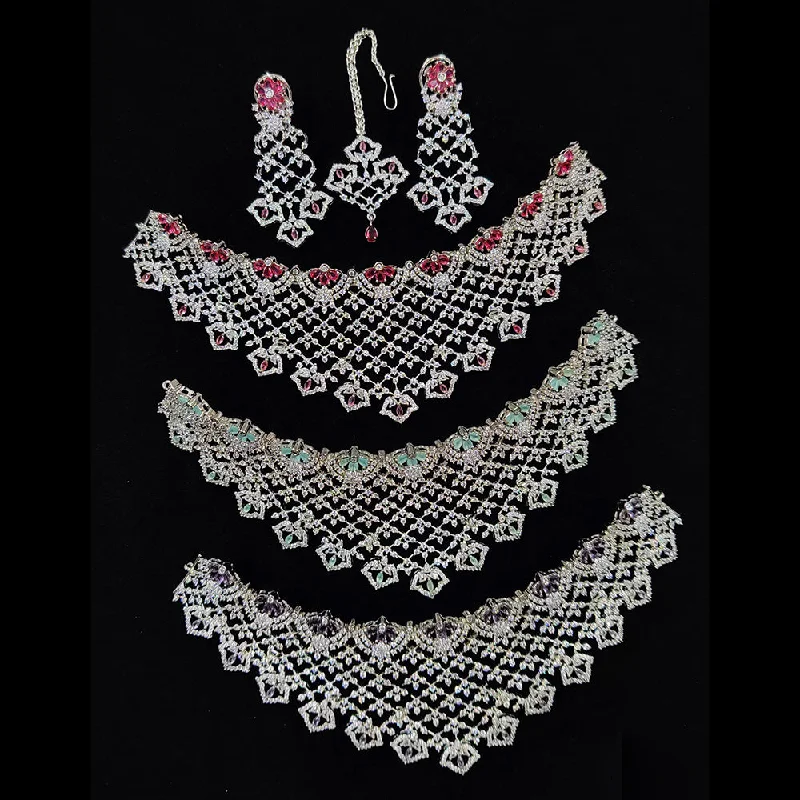 heart-shaped necklaces for women -JCM Silver Plated American Diamond Choker Necklace Set