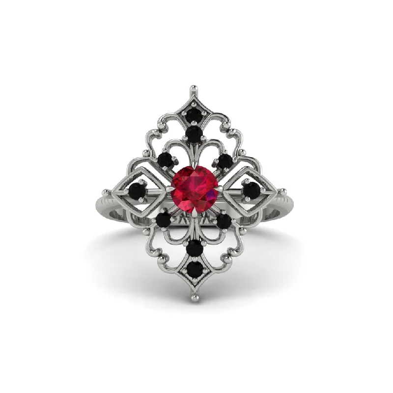 Black Diamond Royal Filigree Cluster Engagement Ring - Zinnia No. 42