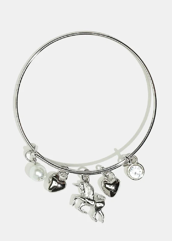 classic bracelets for women -Unicorn & Heart Charm Bangle Bracelet